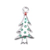 亜鉛合金 チャーム クリスマスツリー シルバートーン レッド + 緑 スター エナメル 26mmx 14mm、 10 個 の画像