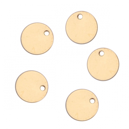 Picture of Brass Charms Round Gold Plated Blank Stamping Tags 7mm( 2/8") Dia, 30 PCs                                                                                                                                                                                     