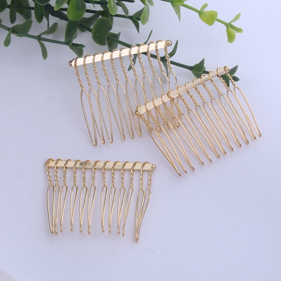 Picture of Iron Based Alloy Hair Clips Findings Rectangle Gold Plated 45mm x 35mm, 20 PCs
