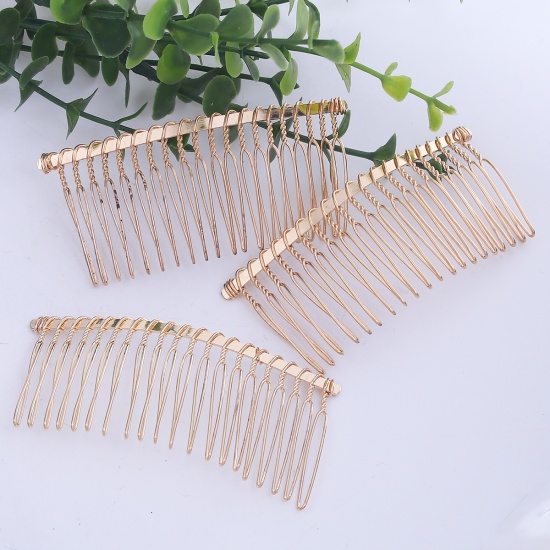 Picture of Iron Based Alloy Hair Clips Findings Rectangle Gold Plated 78mm x 35mm, 10 PCs