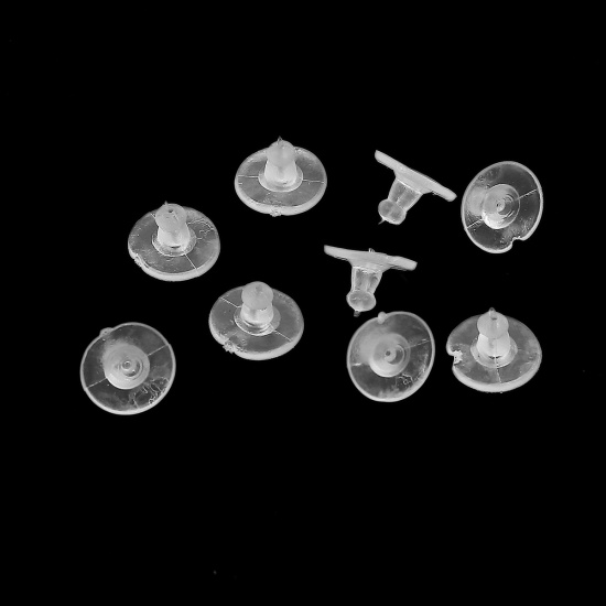 Picture of Silicone Ear Nuts Post Stopper Earring Findings Round Transparent Clear 10mm x 6mm, 500 PCs