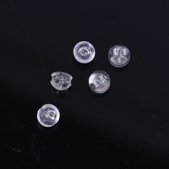 Picture of Silicone & Copper Ear Nuts Post Stopper Earring Findings Round Silver Tone Transparent Clear 5mm x 4mm, 20 PCs