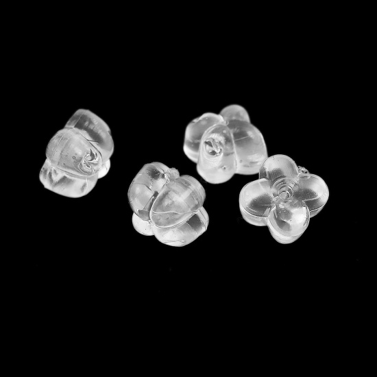 Picture of Silicone Ear Nuts Post Stopper Earring Findings Four Leaf Clover Transparent Clear 5mm x 5mm, 100 PCs