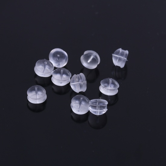 Picture of Silicone Ear Nuts Post Stopper Earring Findings Round Transparent Clear 5mm x 4mm, 100 PCs