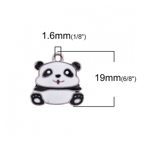 Picture of Zinc Based Alloy Charms Panda Animal Silver Tone Black & White Enamel 19mm( 6/8") x 19mm( 6/8"), 5 PCs