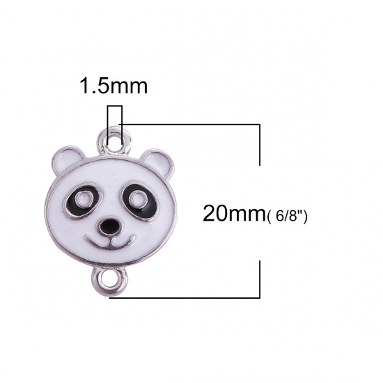 Image de Connecteurs en Alliage de Zinc Panda Noir & Blanc Argent Mat Email 20mm x 15mm, 5 Pcs