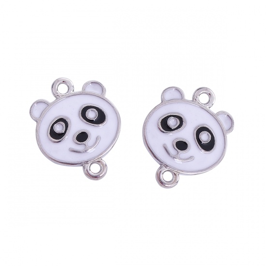 Image de Connecteurs en Alliage de Zinc Panda Noir & Blanc Argent Mat Email 20mm x 15mm, 5 Pcs