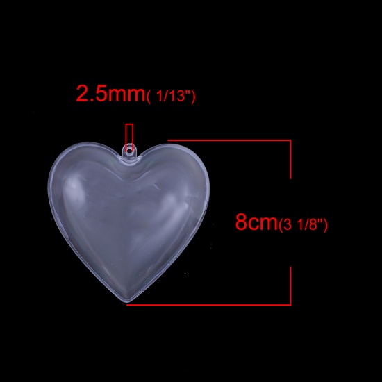 Picture of Plastic Christmas Fillable Ball Home Decoration Heart Transparent Clear 80mm(3 1/8") x 78mm(3 1/8"), 2 PCs