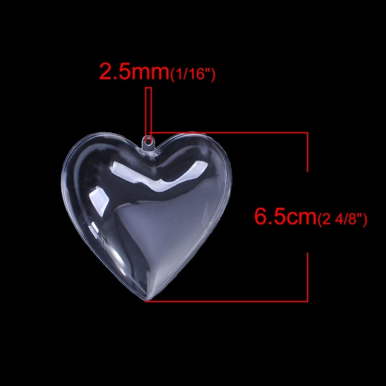 Picture of Plastic Christmas Fillable Ball Home Decoration Heart Transparent Clear 65mm(2 4/8") x 62mm(2 4/8"), 2 PCs