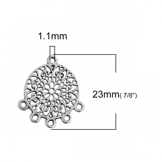 Immagine di Lega di Zinco Lampadario Connettore Accessori Tondo Argento Antico Fiore Disegno 23mm x 21mm, 30 Pz