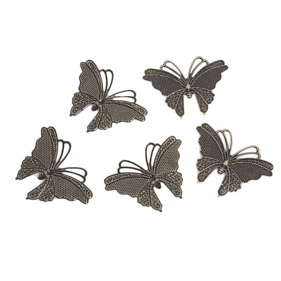 Picture of Iron Based Alloy Embellishments Butterfly Animal Antique Bronze 59mm(2 3/8") x 42mm(1 5/8"), 50 PCs