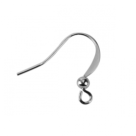 Picture of Brass Ear Wire Hooks Earring Findings Silver Tone 19mm( 6/8") x 17mm( 5/8"), Post/ Wire Size: (21 gauge), 200 PCs                                                                                                                                             