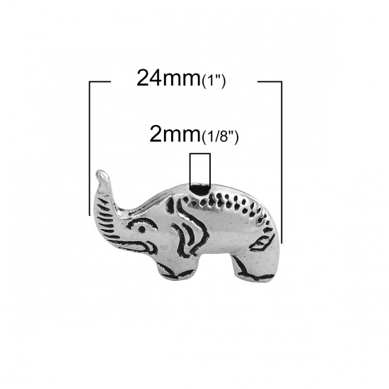 Изображение Цинковый Сплав Бусины Слон Античное Серебро 24мм x 16мм, Отверстие:примерно 2мм, 20 ШТ