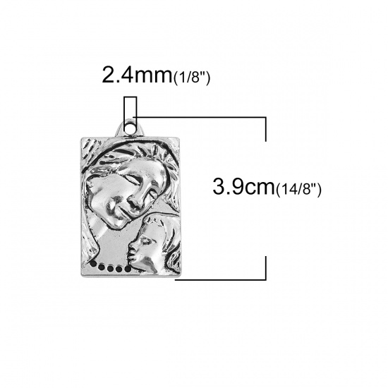 Immagine di Lega di Zinco Ciondoli Gioielli di Famiglia Madre & Banbini Argento Antico Rettangolo 39mm x 25mm , 10 Pz