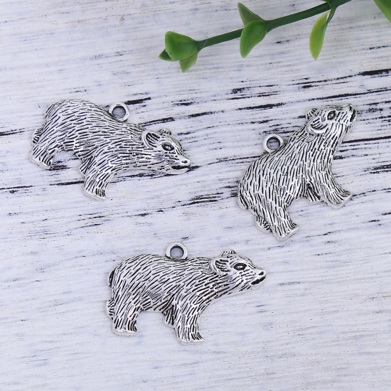 Picture of Zinc Based Alloy Charms Bear Animal Antique Silver 29mm(1 1/8") x 19mm( 6/8"), 30 PCs