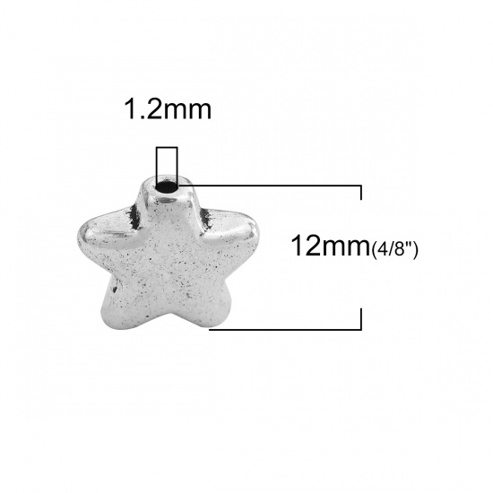 Bild von Zinklegierung Zwischenperlen Spacer Perlen Pentagramm Stern Antiksilber 12mm x 11mm, Loch:ca. 1.2mm, 50 Stück