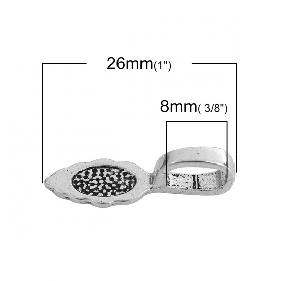 Picture of Zinc Based Alloy Glue On Bail Charms Leaf Antique Silver Self Adhesive 26mm x 9mm, 50 PCs