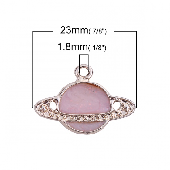Picture of Zinc Based Alloy Galaxy Charms Spaceship Gold Plated Pink Enamel Glitter 23mm( 7/8") x 16mm( 5/8"), 10 PCs