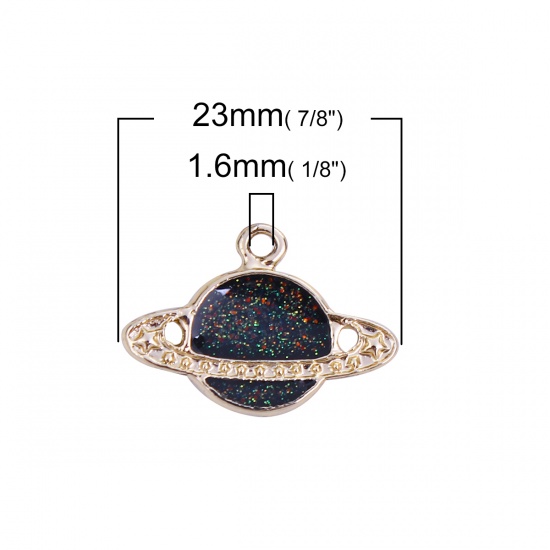 Picture of Zinc Based Alloy Charms Spaceship Gold Plated Black Enamel Glitter 23mm( 7/8") x 16mm( 5/8"), 10 PCs