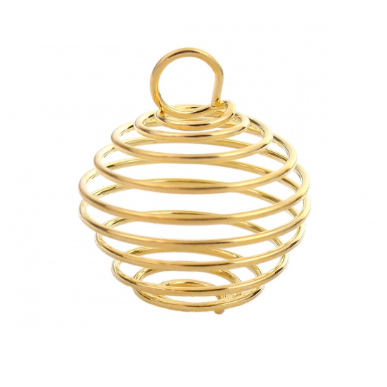 Immagine di Lega di Ferro Charms Perline Spirale Gabbia Oro Placcato 29mm x 25mm , 20 Pz