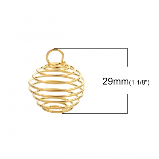 Picture of Iron Based Alloy Spiral Bead Cages Pendants Lantern Gold Plated W/ Loop 29mm x 25mm, 20 PCs