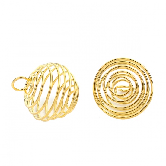 Picture of Iron Based Alloy Spiral Bead Cages Pendants Lantern Gold Plated W/ Loop 29mm x 25mm, 20 PCs