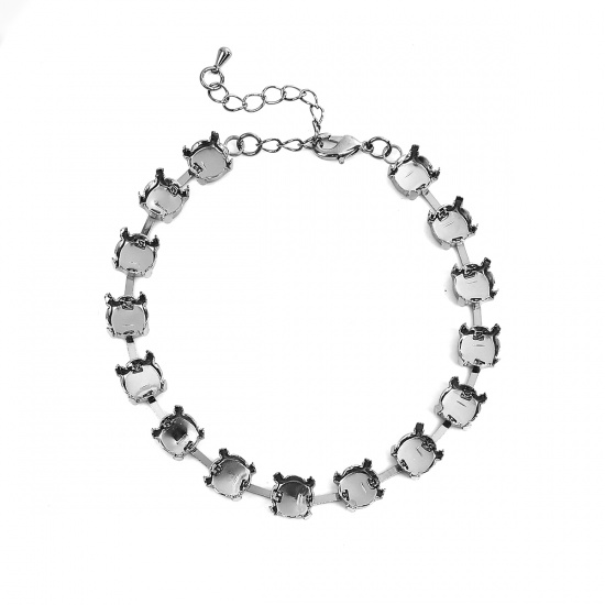 Imagen de Latón Broche de langosta Rhinestone Cadena Estrecha Pulseras Tono de Plata Base Camafeo (Ajusta 7mm) 21cm longitud, 3 Unidades