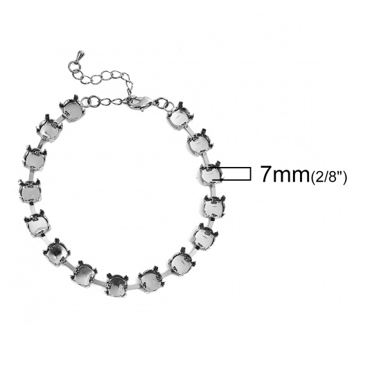 Imagen de Latón Broche de langosta Rhinestone Cadena Estrecha Pulseras Tono de Plata Base Camafeo (Ajusta 7mm) 21cm longitud, 3 Unidades