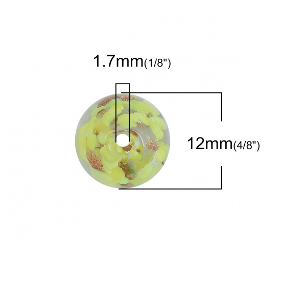Изображение Бусины Лэмпворк, Cфера, Желтый 12мм диаметр, Размер Поры: 1.7мм, 3 ШТ