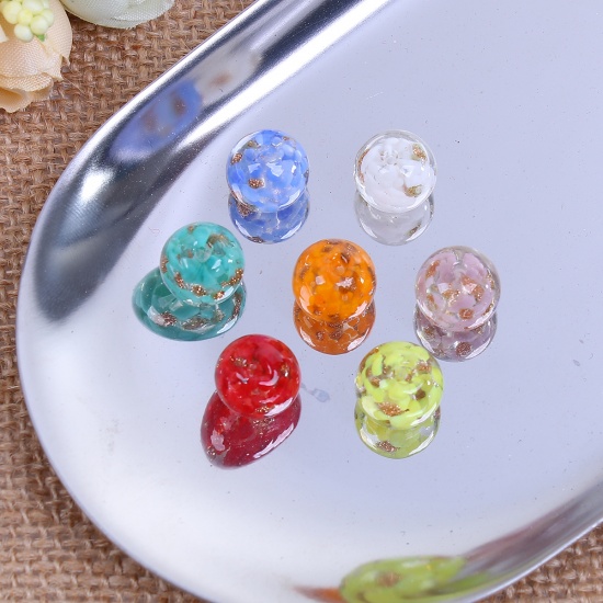 Picture of Lampwork Glass Japanese Style Beads Ball Yellow Glitter About 12mm( 4/8") Dia, Hole: Approx 1.7mm, 3 PCs