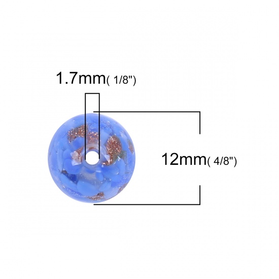 Picture of Lampwork Glass Japanese Style Beads Ball Blue Glitter About 12mm Dia, Hole: Approx 1.7mm, 3 PCs