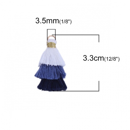 Picture of Cotton Multilayer Tassel White & Deep Blue About 33mm(1 2/8") x 20mm( 6/8"), 5 PCs