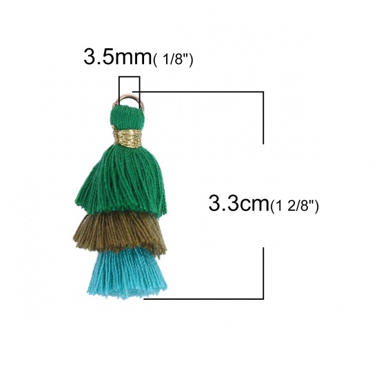 Picture of Cotton Multilayer Tassel Green & Khaki About 33mm(1 2/8") x 20mm( 6/8"), 5 PCs