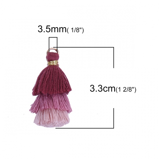 Picture of Cotton Multilayer Tassel Wine Red & Maeve About 33mm(1 2/8") x 20mm( 6/8"), 5 PCs