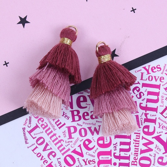 Picture of Cotton Multilayer Tassel Wine Red & Maeve About 33mm(1 2/8") x 20mm( 6/8"), 5 PCs