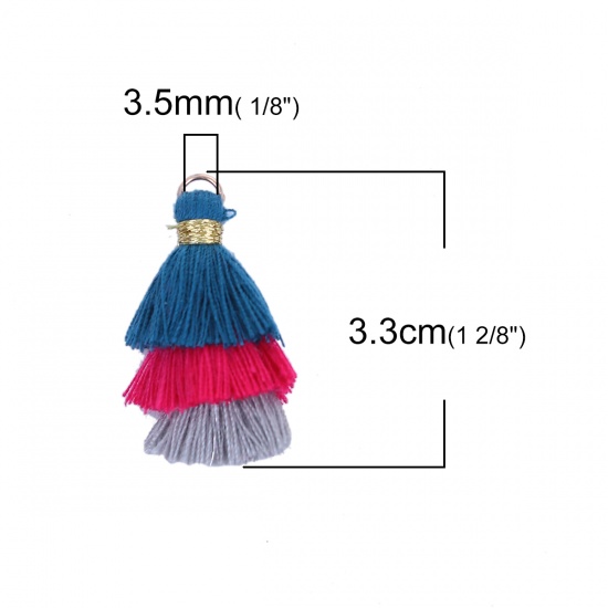 Picture of Cotton Multilayer Tassel Blue & Fuchsia About 33mm(1 2/8") x 20mm( 6/8"), 5 PCs