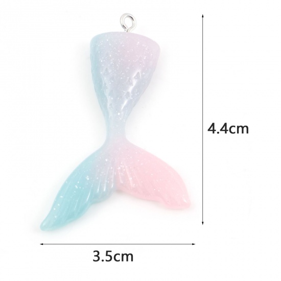 Picture of Resin Pendants Mermaid Light Pink & Light Blue Glitter 47mm(1 7/8") x 31mm(1 2/8"), 3 PCs