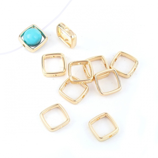 Picture of Zinc Based Alloy Beads Frames Square Gold Plated (Fits 8mm Beads) 13mm x 13mm, 10 PCs