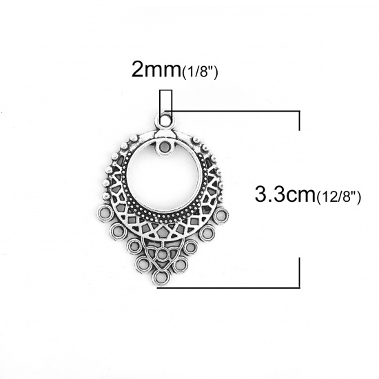 Image de Connecteurs à Lustre en Alliage de Zinc Goutte d'Eau Argent Vieilli Fleurs Creuses 33mm x 25mm, 10 Pcs