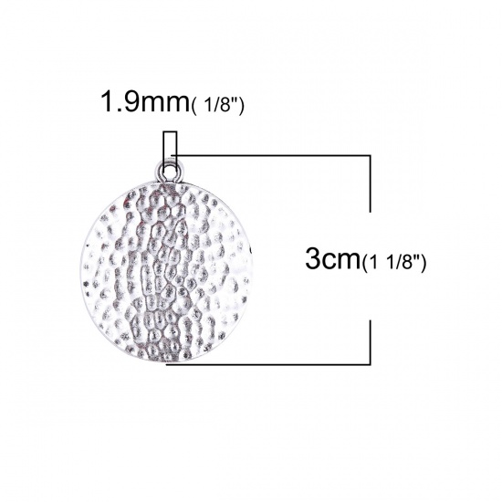 Picture of Zinc Based Alloy Hammered Charms Round Antique Silver 30mm(1 1/8") x 26mm(1"), 10 PCs