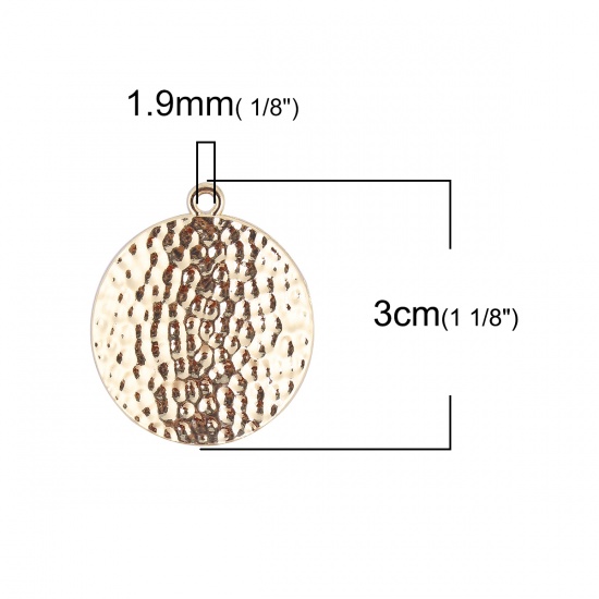 Picture of Zinc Based Alloy Hammered Charms Round Gold Plated 30mm(1 1/8") x 26mm(1"), 10 PCs