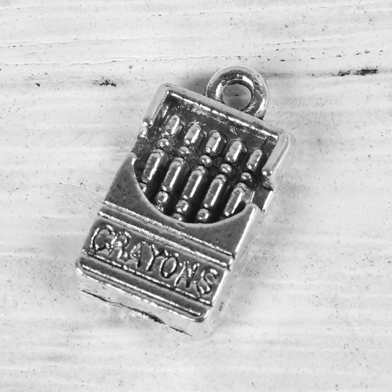 Picture of Zinc Based Alloy College Jewelry Charms Crayon Antique Silver Color Message 17mm( 5/8") x 9mm( 3/8"), 20 PCs