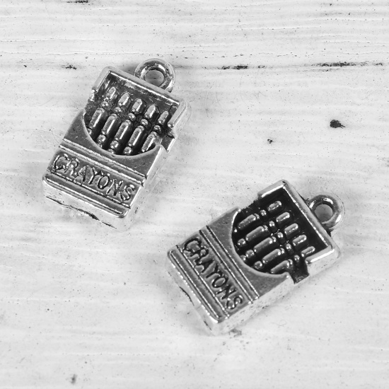 Picture of Zinc Based Alloy College Jewelry Charms Crayon Antique Silver Color Message 17mm( 5/8") x 9mm( 3/8"), 20 PCs