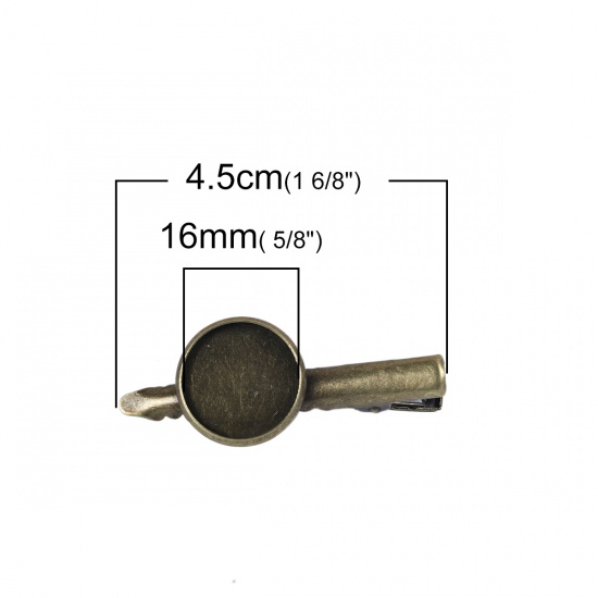Picture of Iron Based Alloy Hair Clips Findings Round Antique Bronze Cabochon Settings (Fits 16mm Dia.) 45mm x 18mm, 20 PCs