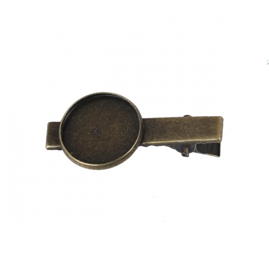 Bild von Eisenlegierung Haarklammer Rund Bronzefarbe Cabochon Fassung, für 18mm D. Cabochon, 41mm x 20mm, 20 Stück