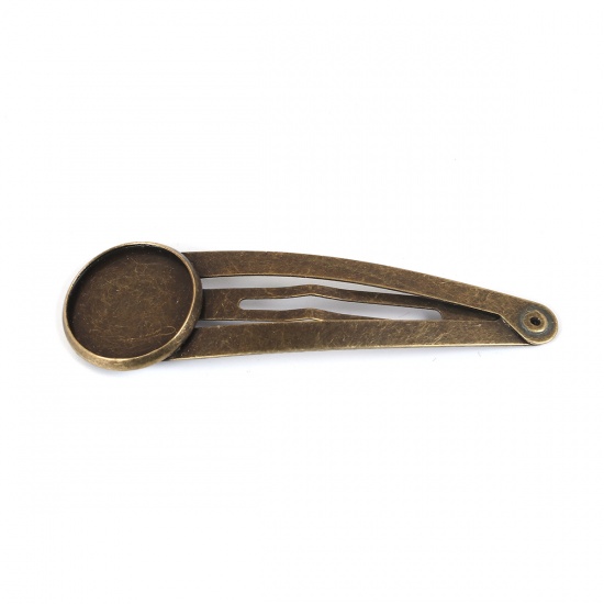 Image de Pinces à Cheveux en Alliage de Zinc Forme Rond Bronze Antique Cabochon Rapportable 16mm 61mm x 18mm, 20 Pcs