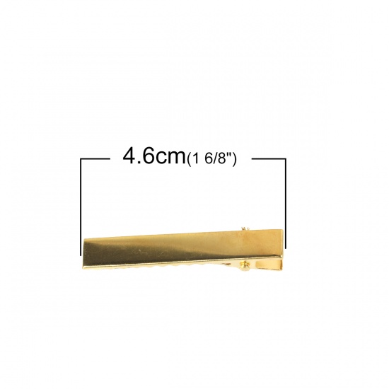 Picture of Iron Based Alloy Hair Clips Findings Rectangle Gold Plated 46mm x 8mm, 100 PCs