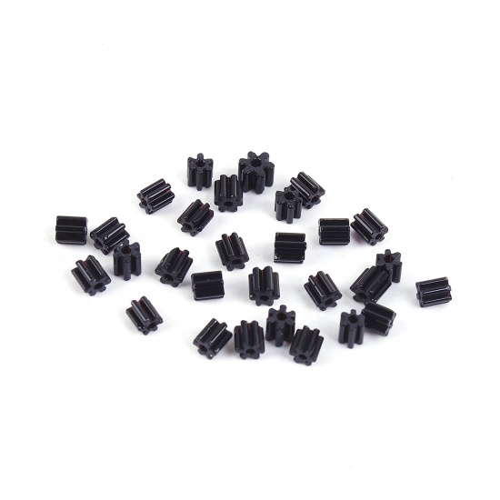 Picture of (Japan Import) Glass Seed Beads Hexagon Black Plum Flower About 4mm x 3.5mm, Hole: Approx 1.1mm, 30 Grams (Approx 14 PCs/Gram)