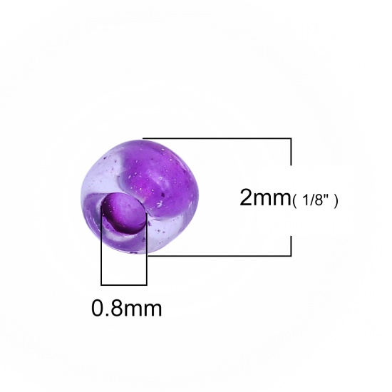 Picture of (Japan Import) Glass Seed Beads Round Purple Transparency Inside Color About 2mm x 1.5mm, Hole: Approx 0.8mm, 100 Grams (Approx 80 PCs/Gram)