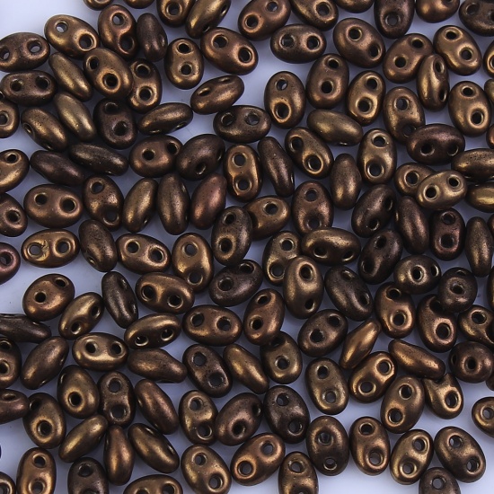 Picture of (Japan Import) Glass Two Hole Twin Seed Beads Brown About 5mm x 4mm - 5mm x 3mm, Hole: Approx 0.5mm, 10 Grams (Approx 17 PCs/Gram)